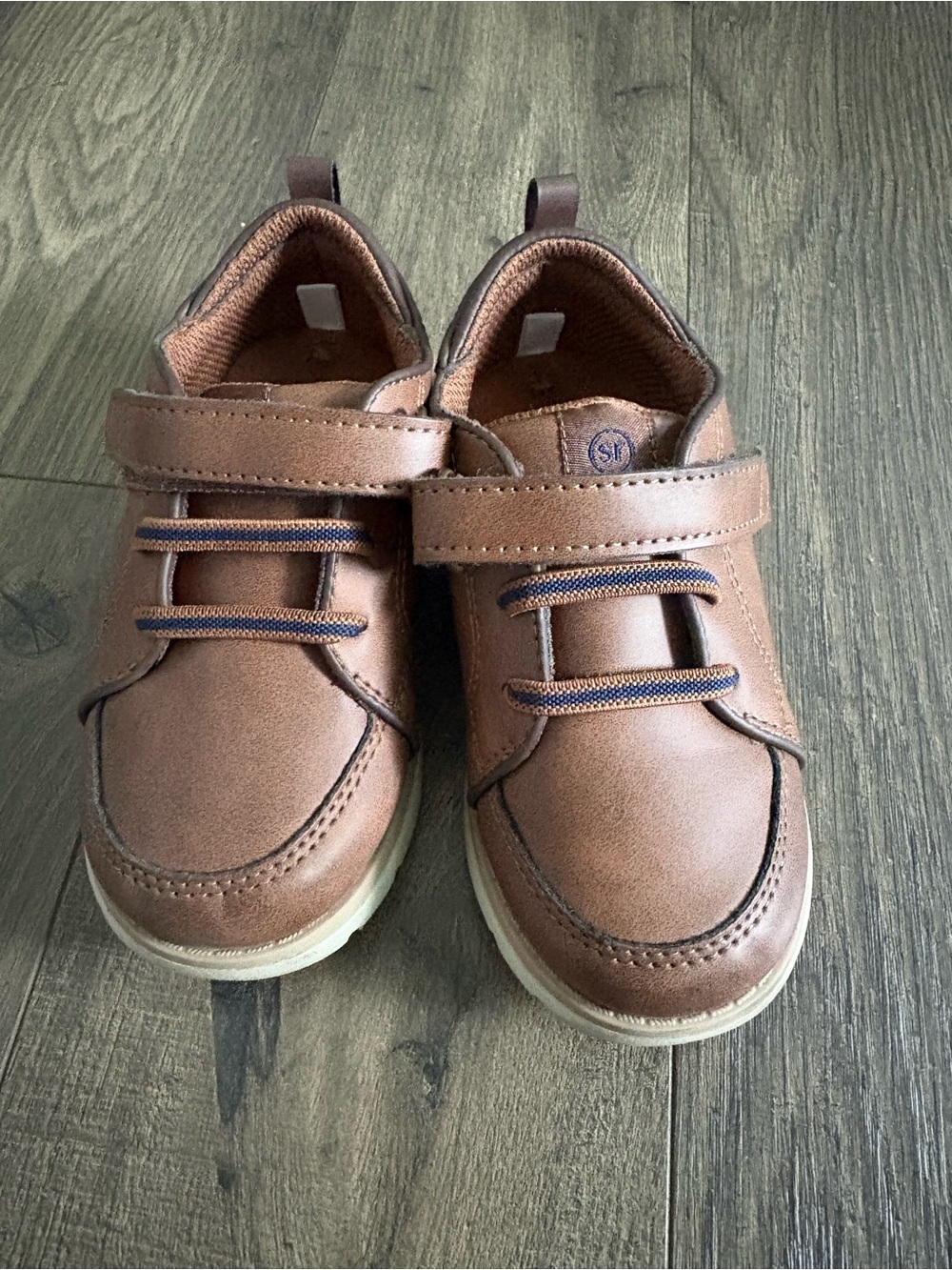 Kids Brown Leather-Style Hook & Loop Casual Shoes